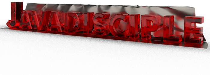 3d Image of word Javadisciple done in translucent red.